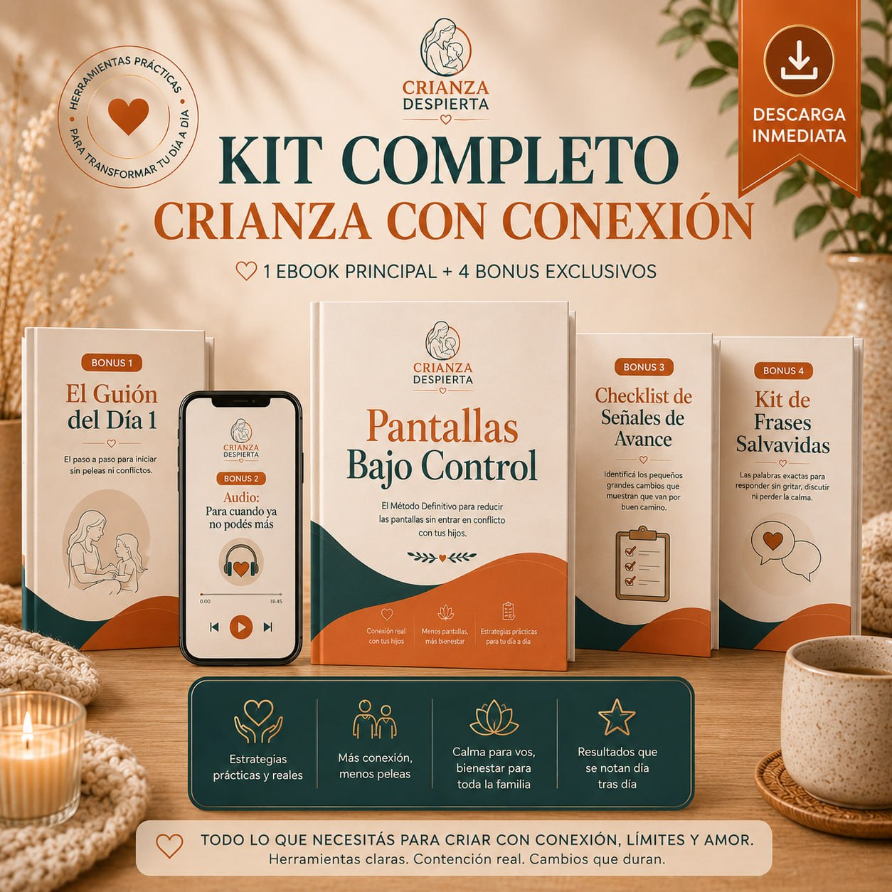 Pantallas Bajo Control — El Método Definitivo para que tu hijo aprenda a soltar el celular sin peleas, sin culpa y sin crisis.